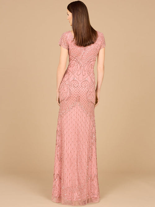 Lara 29073 Beaded Cap Sleeve Formal Evening Gown With V-Neckline