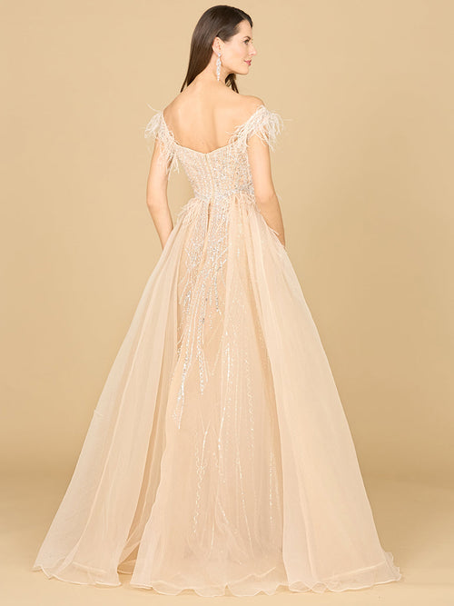 Lara 29161 Overskirt Mother of the Bride Dress Off Shoulder Evening Gown with Feathers
