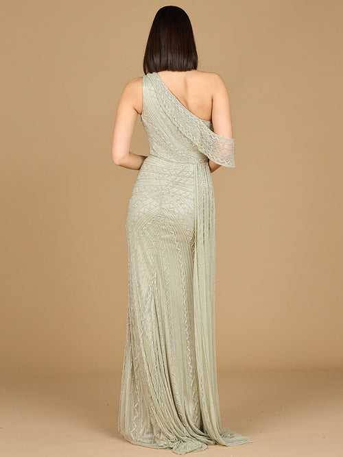 Beaded One Shoulder Dress with Train