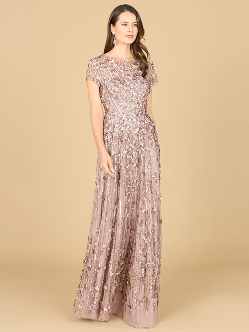 Lara 29181 Long Mother of the Bride Dress 3D Floral Embellished Cap Sleeve Gown