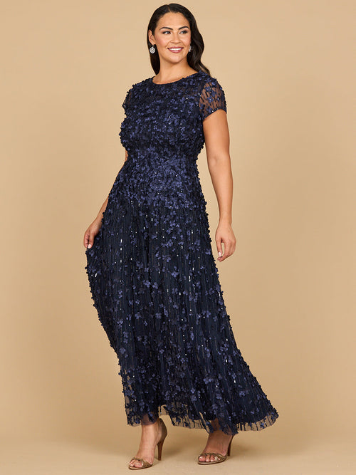 Lara 29181 Long Mother of the Bride Dress 3D Floral Embellished Cap Sleeve Gown