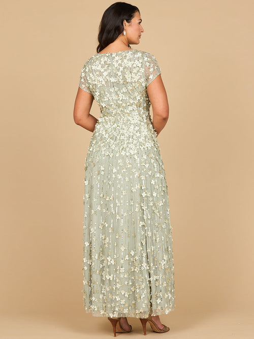 Lara 29181 Long Mother of the Bride Dress 3D Floral Embellished Cap Sleeve Gown