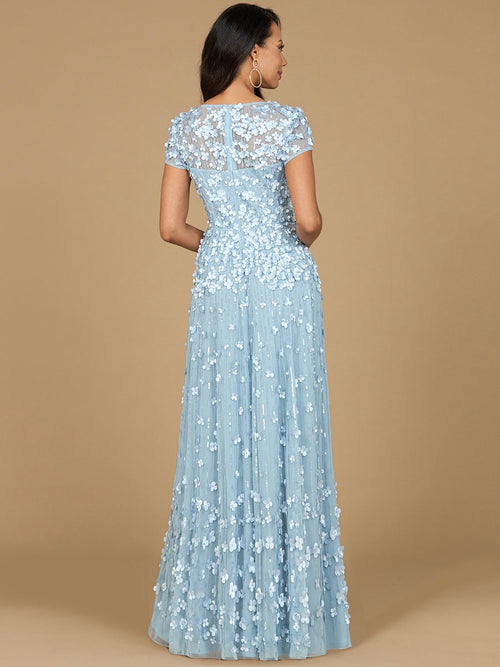 Lara 29181 Long Mother of the Bride Dress 3D Floral Embellished Cap Sleeve Gown