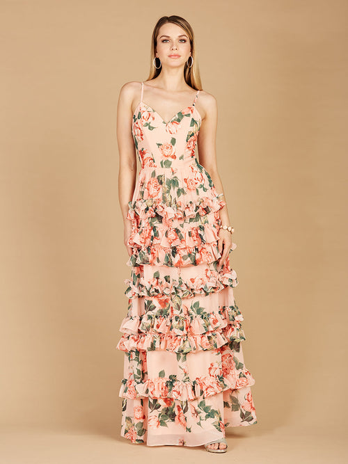 Lara 29242 Ruffle Floral Print Wedding Guest Dress