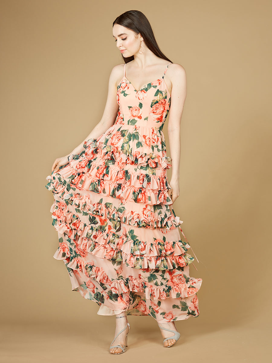 Lara 29242 Ruffle Floral Print Wedding Guest Dress
