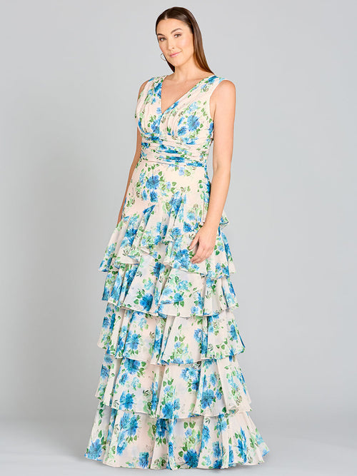 Lara 29249 Ruffle Skirt Print Wedding Guest Dress