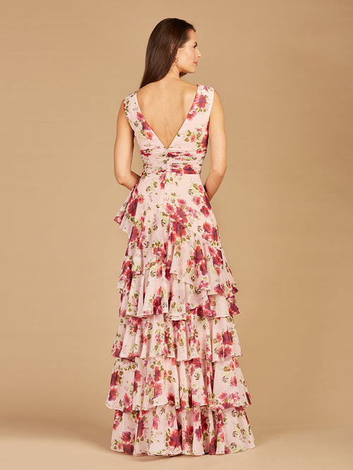 Lara 29249 Ruffle Skirt Print Wedding Guest Dress