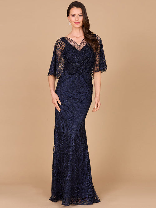 Lara 29673 Lace Short Sleeve Mother of the Bride Dress Mermaid Evening Gown