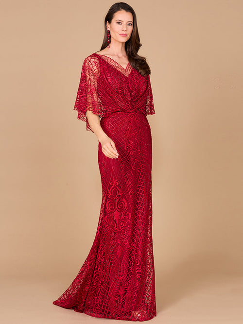 Lara 29673 Lace Short Sleeve Mother of the Bride Dress Mermaid Evening Gown