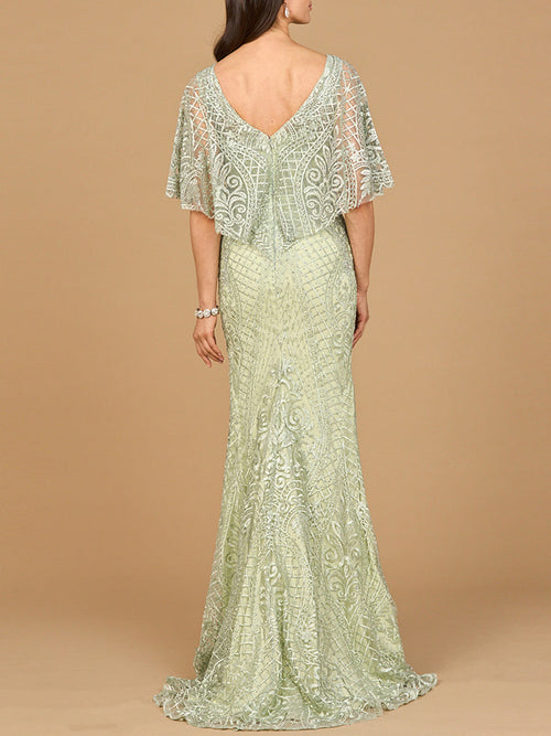 Lara 29673 Lace Short Sleeve Mother of the Bride Dress Mermaid Evening Gown