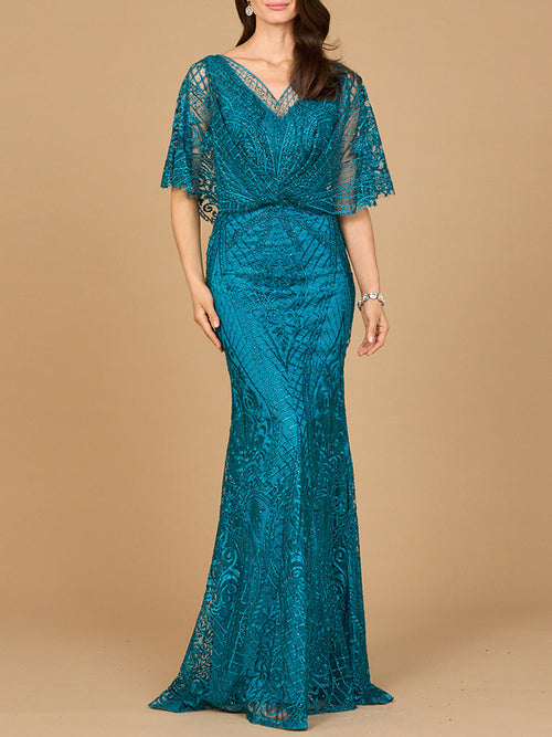 Lara 29673 Lace Short Sleeve Mother of the Bride Dress Mermaid Evening Gown