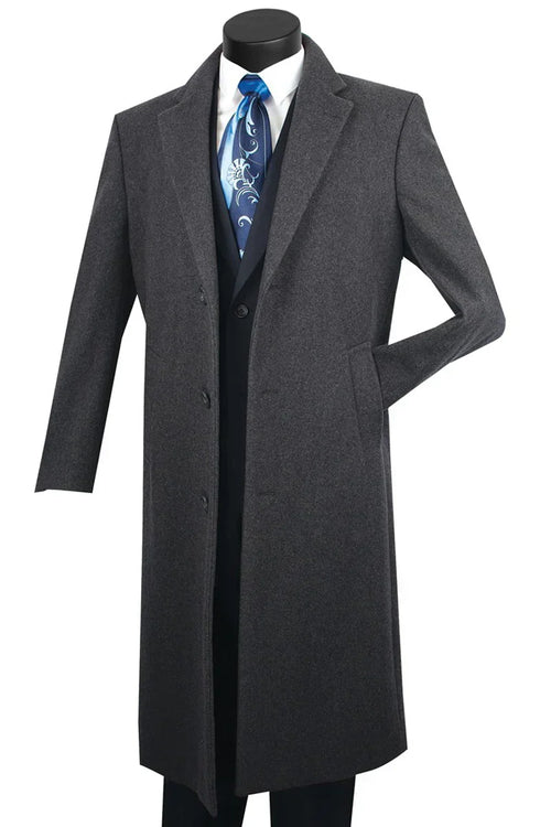Men's Charcoal Grey Wool & Cashmere Overcoat - Classic Full Length by USA Men's Outlet