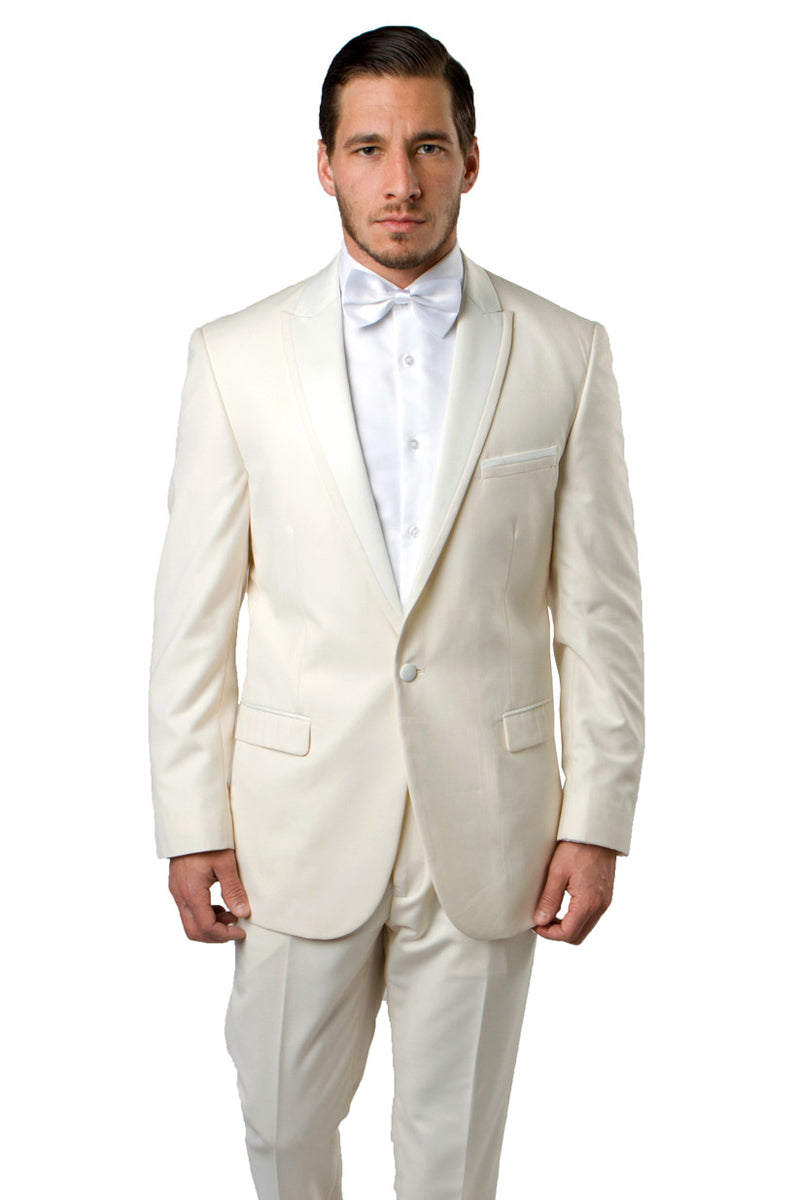 Men's Ivory Satin-Trim Tuxedo for Prom & Weddings