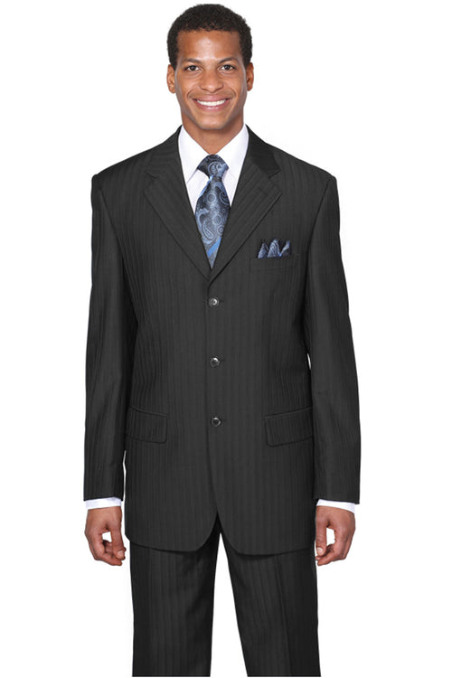 Mens Classic Fit 3 Button Tonal Pinstripe Suit in Black by Fortino Landiin