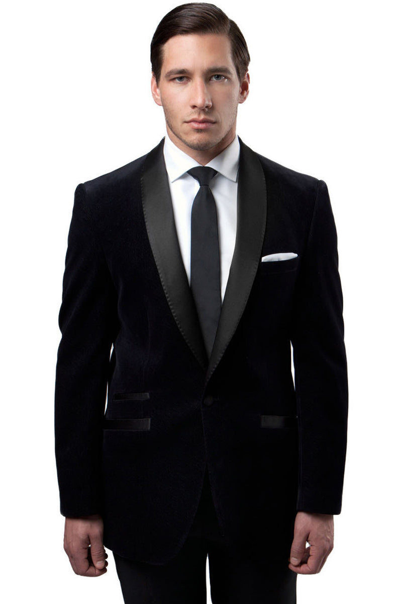 Men's Velvet Shawl Collar Tuxedo Jacket in Black