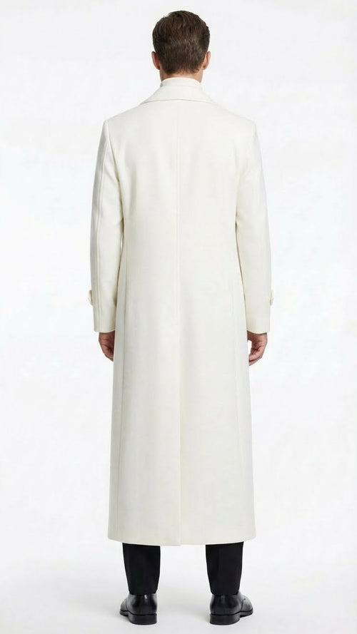 Mens Off-White Long Trench Coat β Overcoat with Classic Clean Design Duster Maxi Coat in Ivory Color