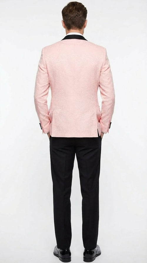 Men’s Blush Pink Tuxedo Suit Set with Black Shawl Lapel - 3 Piece Formal Wedding and Party Prom Vest + Black Pants by USA Men's Outlet
