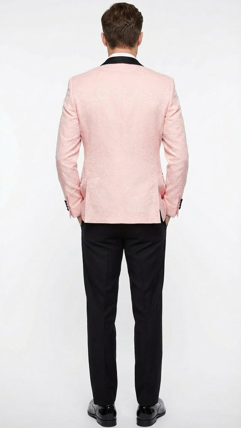 Men’s Blush Pink Tuxedo Suit Set with Black Shawl Lapel - 3 Piece Formal Wedding and Party Prom Vest + Black Pants by USA Men's Outlet