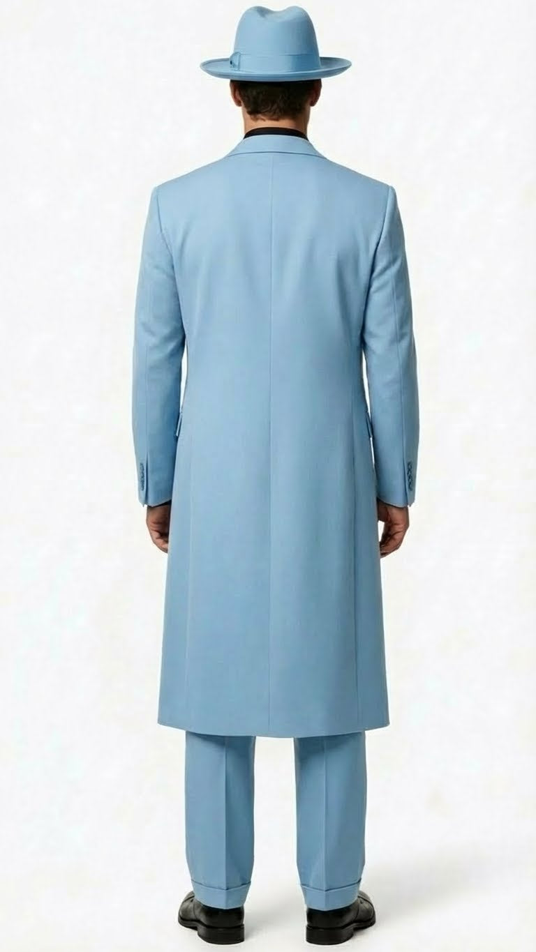 Men’s Light Blue Zoot Suit – 1920s Long Mafia Gangster Three-Piece Vintage Outfit Sky Blue Light Blue Color