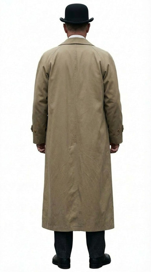 Men’s Beige Cotton Trench Coat Suit Package – Classic Long Overcoat for Formal + Suit + Hat