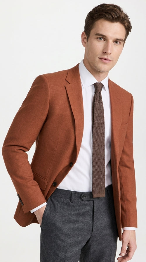 Men’s Burnt Orange Suit Jacket – 2 Button Notch Lapel Formal Blazer