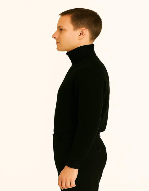 Men's Black Turtleneck Sweater - Classic Slim Fit Knit Pullover for Winter Layering USA Men's Outlet