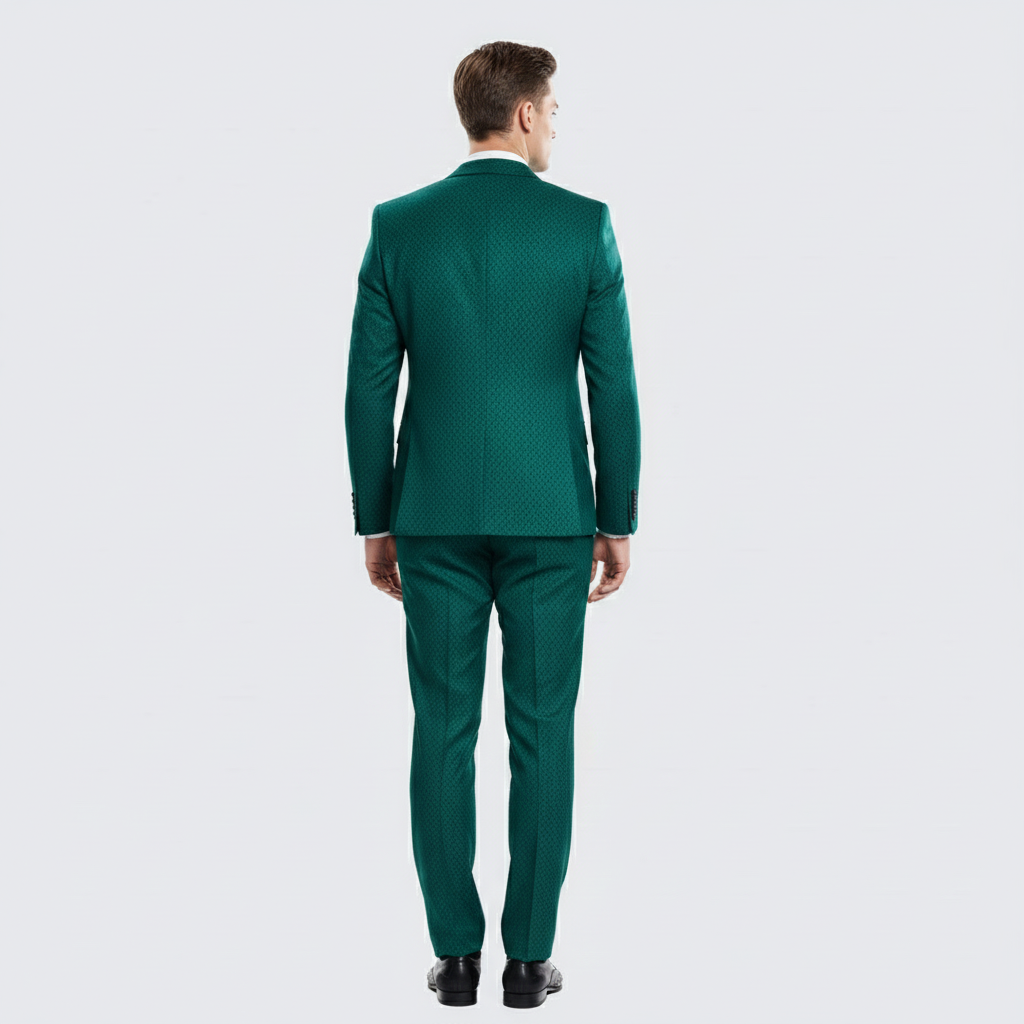 Men’s Emerald Green Textured 3-Piece Suit – Polk Dot Pattern Formal Wedding, Prom, and Evening Wear Outfit