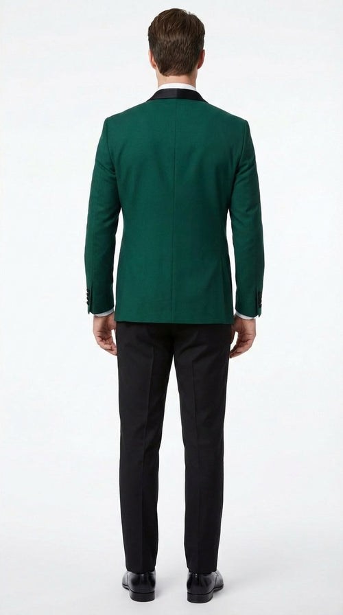 Men’s Emerald Green Tuxedo Jacket with Black Satin Shawl Lapel | Prom Dinner Blazer