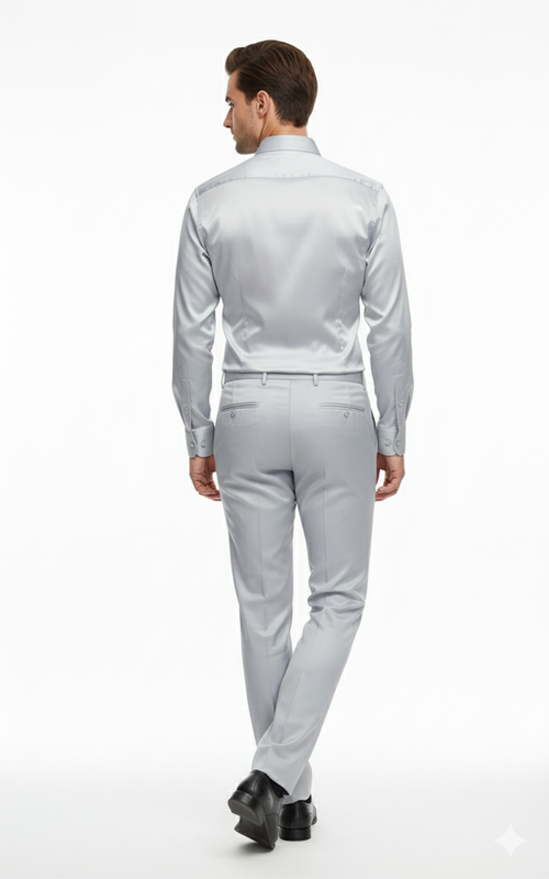 Men’s Silver Satin Dress Shirt and Pants Set - Luxury Slim Fit Outfit for Parties, Weddings, and Formal Events by USA Men's Outlet