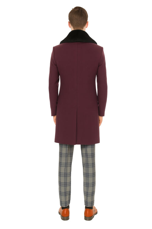 Mens Purple Pimp Coat - Overcoat with Black Faux Fur Collar - Luxury Winter Dress Coat for Formal and Casual Wear USA Men's Outlet
