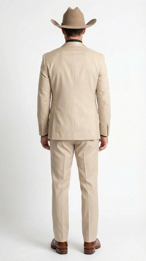 Men’s Tan Cowboy Suit – Western Formal Two Piece Suit for Weddings, Champaign Sand Color
