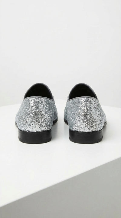 Men's Silver Gray Glitter Loafers | Sparkly Dress Shoes for Wedding, Prom, Party & Formal Events