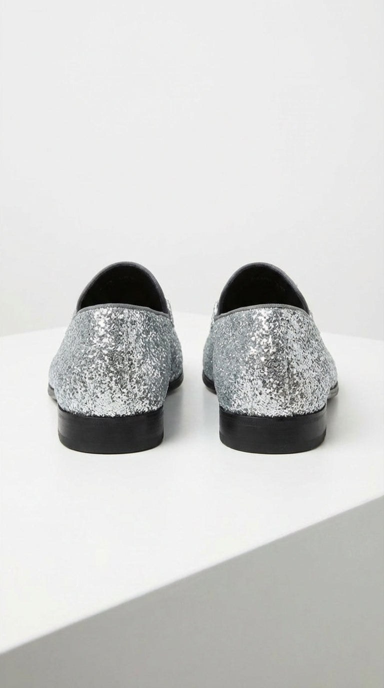 Men's Silver Gray Glitter Loafers | Sparkly Dress Shoes for Wedding, Prom, Party & Formal Events