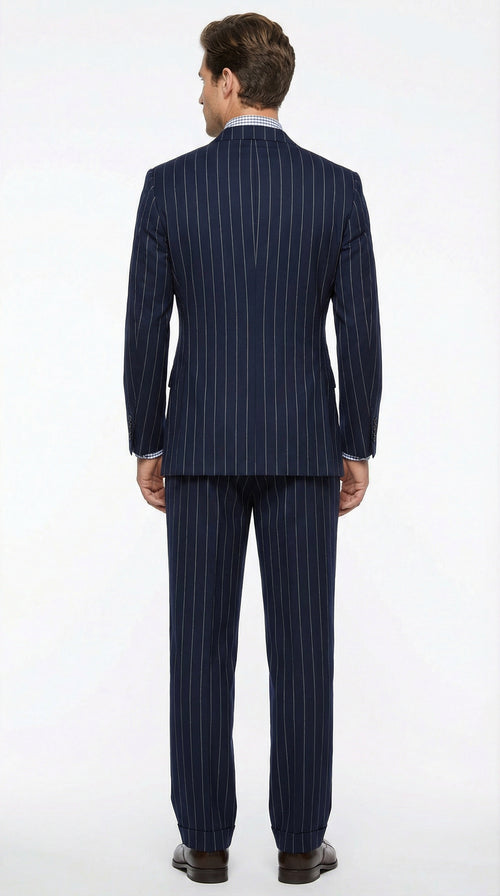 Men's Navy Blue Double Breasted Pinstripe Suit – Modern Fit By rossiman