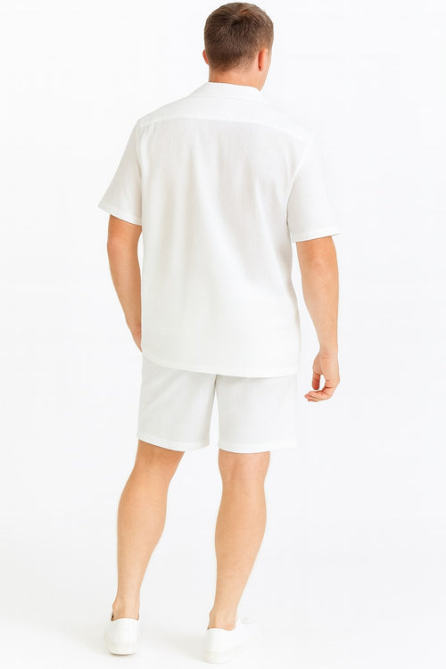 Mens White Seersucker Short Set - Lightweight Summer Outfit with Shirt and Shorts by USA Men's Outlet