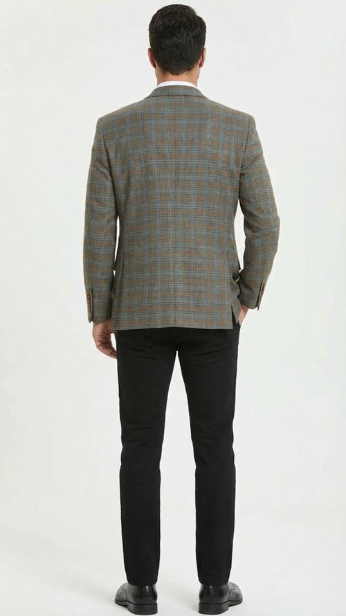 Men’s Green Brown and Teal Plaid Sport Coat - Tailored Fit Check Blazer Jacket - Tartan Sportcoat by USA Men's Outlet