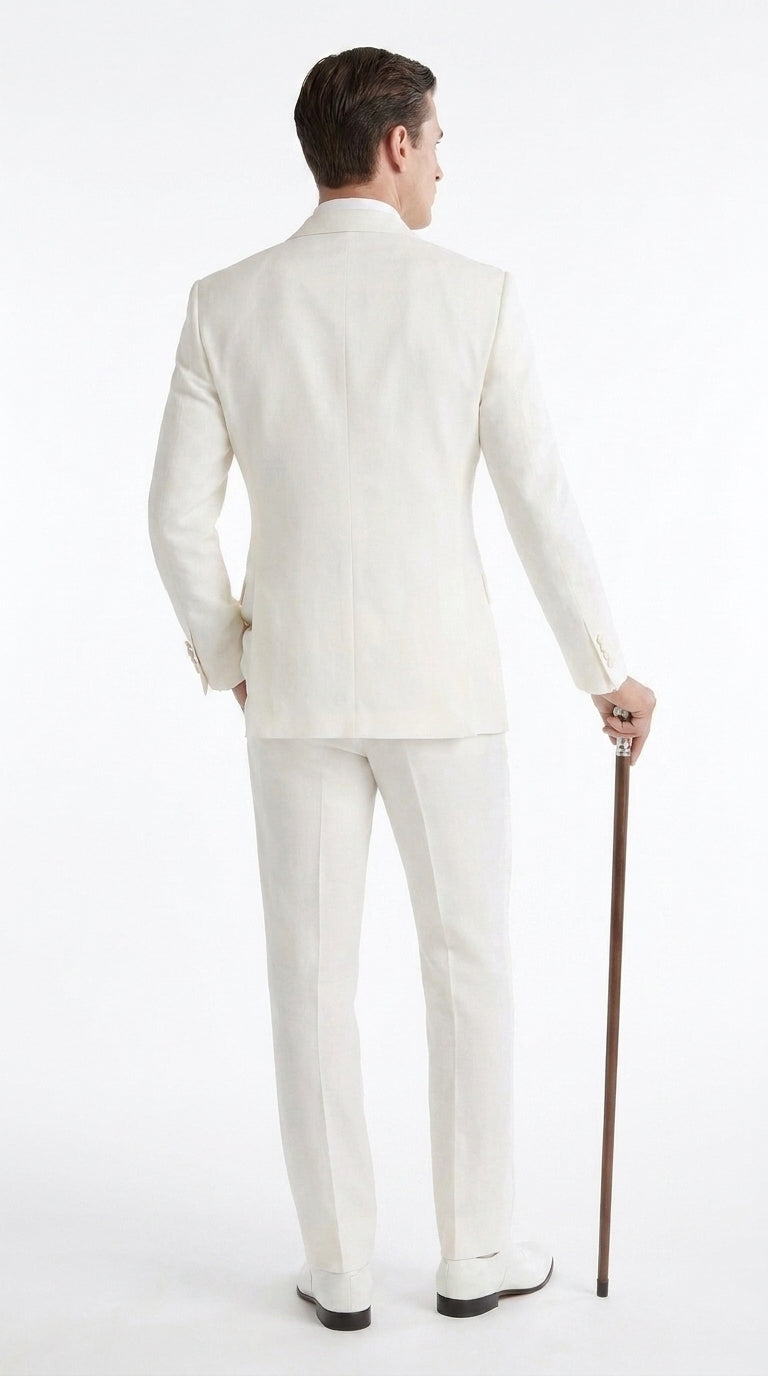 Menβs Ivory Double-Breasted Tuxedo β Vintage Wedding, Prom and Black-Tie Formal Suit off white cream