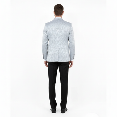 Big and Tall Men’s Silver Gray Paisley Tuxedo Jacket – Satin Shawl Lapel Blazer for Weddings, Proms, and Formal Events