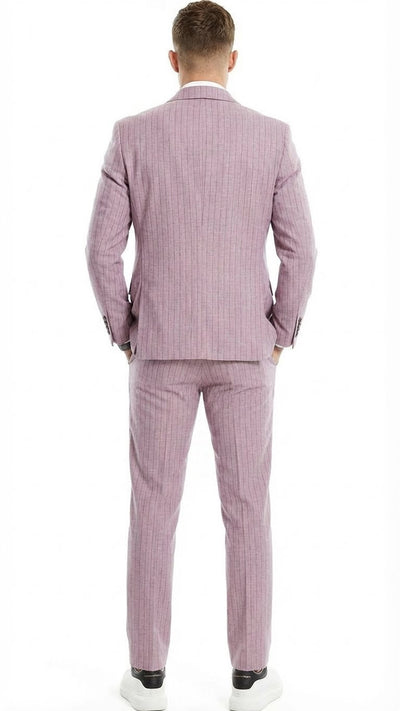 Men’s Dusty Rose Pink Pinstripe Three Piece Suit with Vest - Wedding and Party Formal Wear Prom or Church Suit by USA Men's Outlet