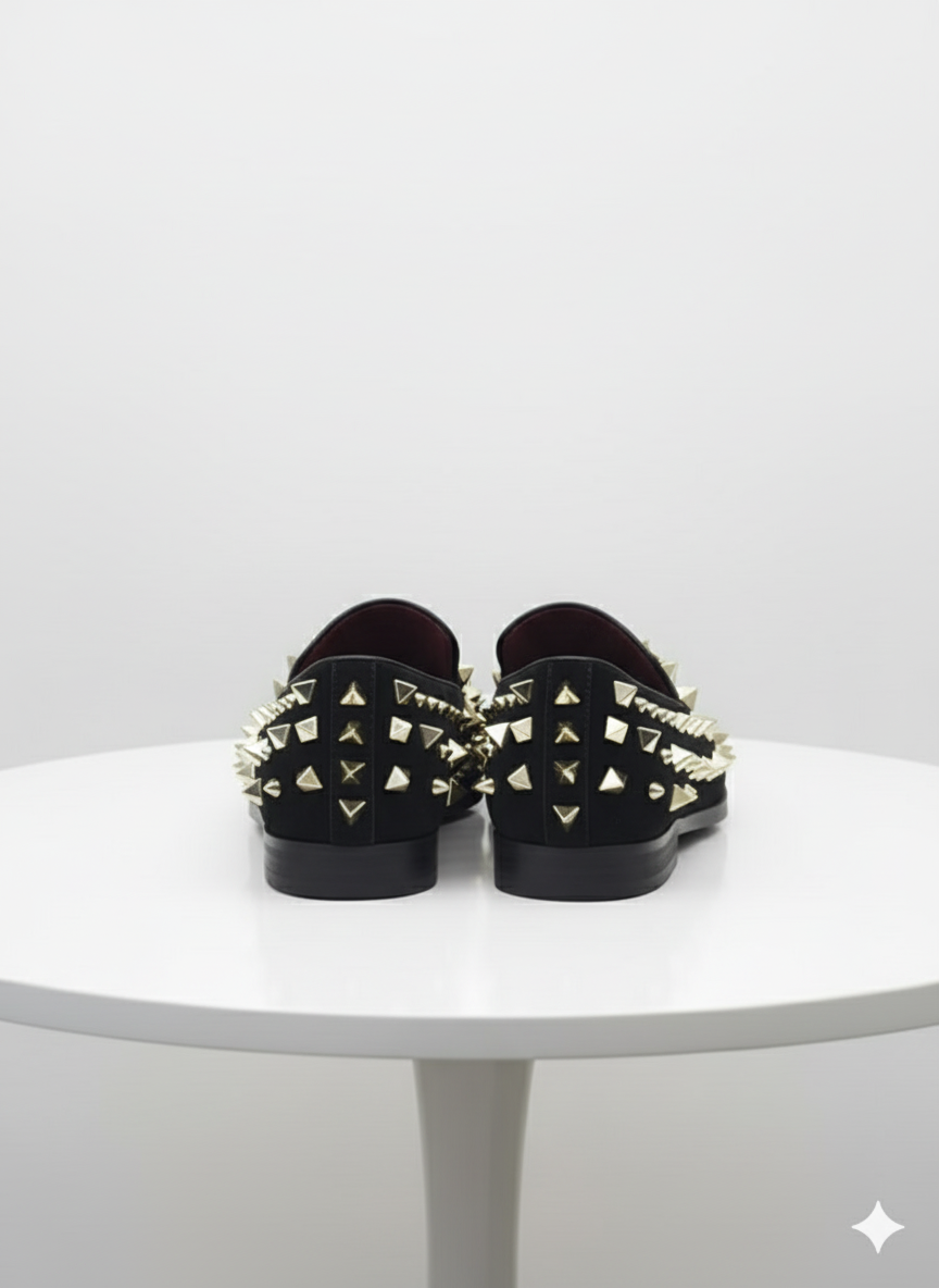 Men’s Studded Velvet Loafers - Designer Party and Prom Dress Shoes with Gold and Silver Spikes by USA Men's Outlet