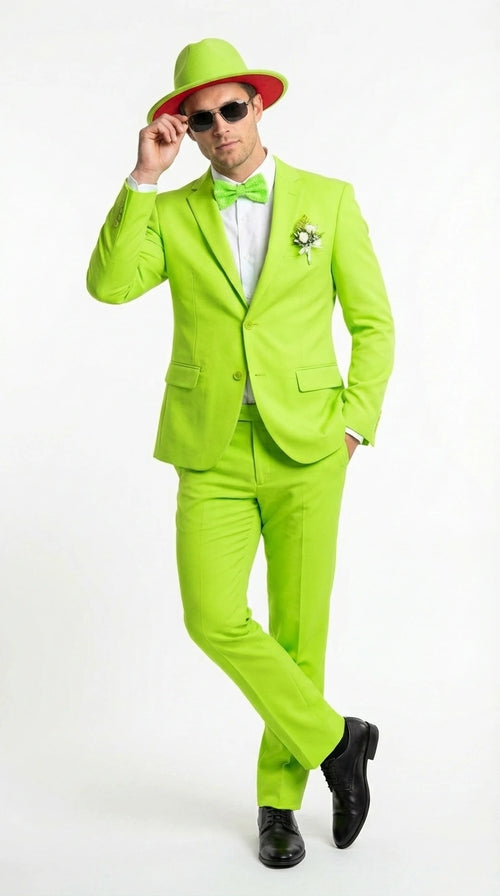 Men’s Neon Green Suit – Bright Lime Green Fashion Suit for Prom, Party, Stage Performance and Statement Formal Wear