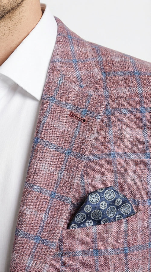 Mens Dusty Rose Mauve Pink with Tint of Blue Plaid Sport Coat Blazer β Classic Check Pattern Casual Blazer Jacket for Business Casual, Wedding