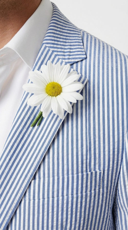 Mens Blue Seersucker Blazer β Lightweight Striped Summer Sport Coat Casual Smart Formal Jacket