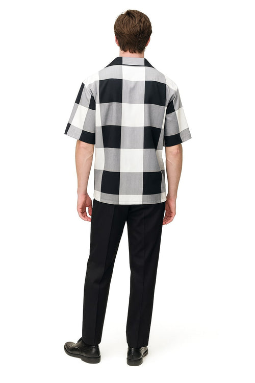 Mens Black and White Checkered Short Sleeve Shirt Set - Casual Two-Piece Summer Outfit by USA Men's Outlet