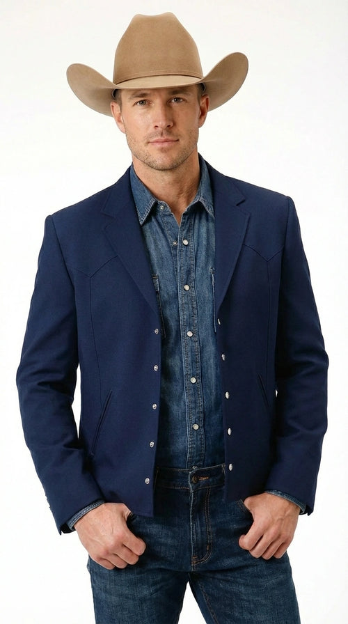 Mens Navy Blue Western Blazer Set β Cowboy Style Jacket and Pants Outfit Classic Country Western Blazer