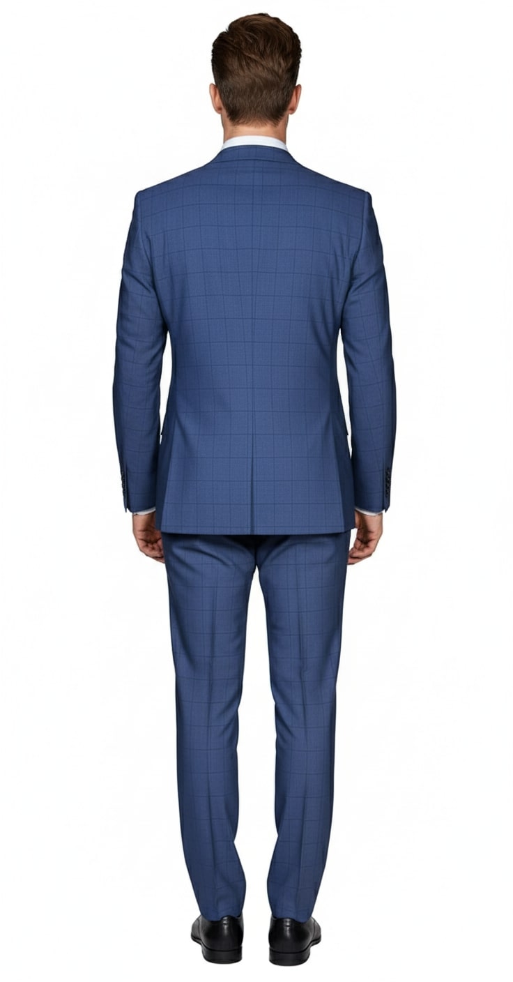 Mens Indigo Navy Blue Windowpane Check Suit – Classic 2-Piece Formal Business and Wedding Wear Set in Cobalt Blue
