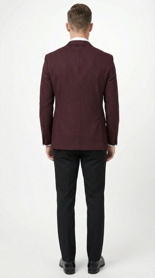 Men’s Burgundy Pinstripe Blazer – Classic Tailored Formal Jacket for Business, Office and Evening Wear