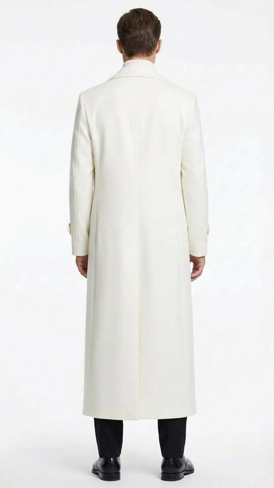 Mens Off-White Long Trench Coat – Overcoat with Classic Clean Design Duster Maxi Coat in Ivory Color