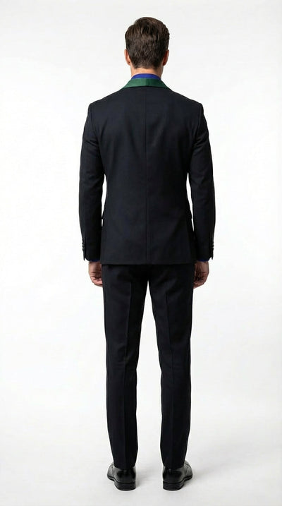 Men’s Black Suit with Hunter Green Shawl Lapel – Black and Hunter Green Formal Tuxedo Suit for Wedding, Prom With Bow Tie