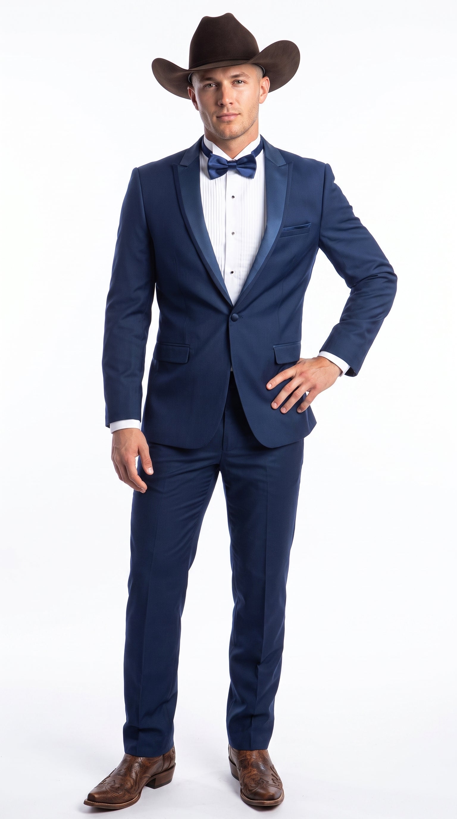 Men’s Saphire Indigo Blue Western Tuxedo Suit, Formal Wedding Prom Cowboy Tuxedo with Blue